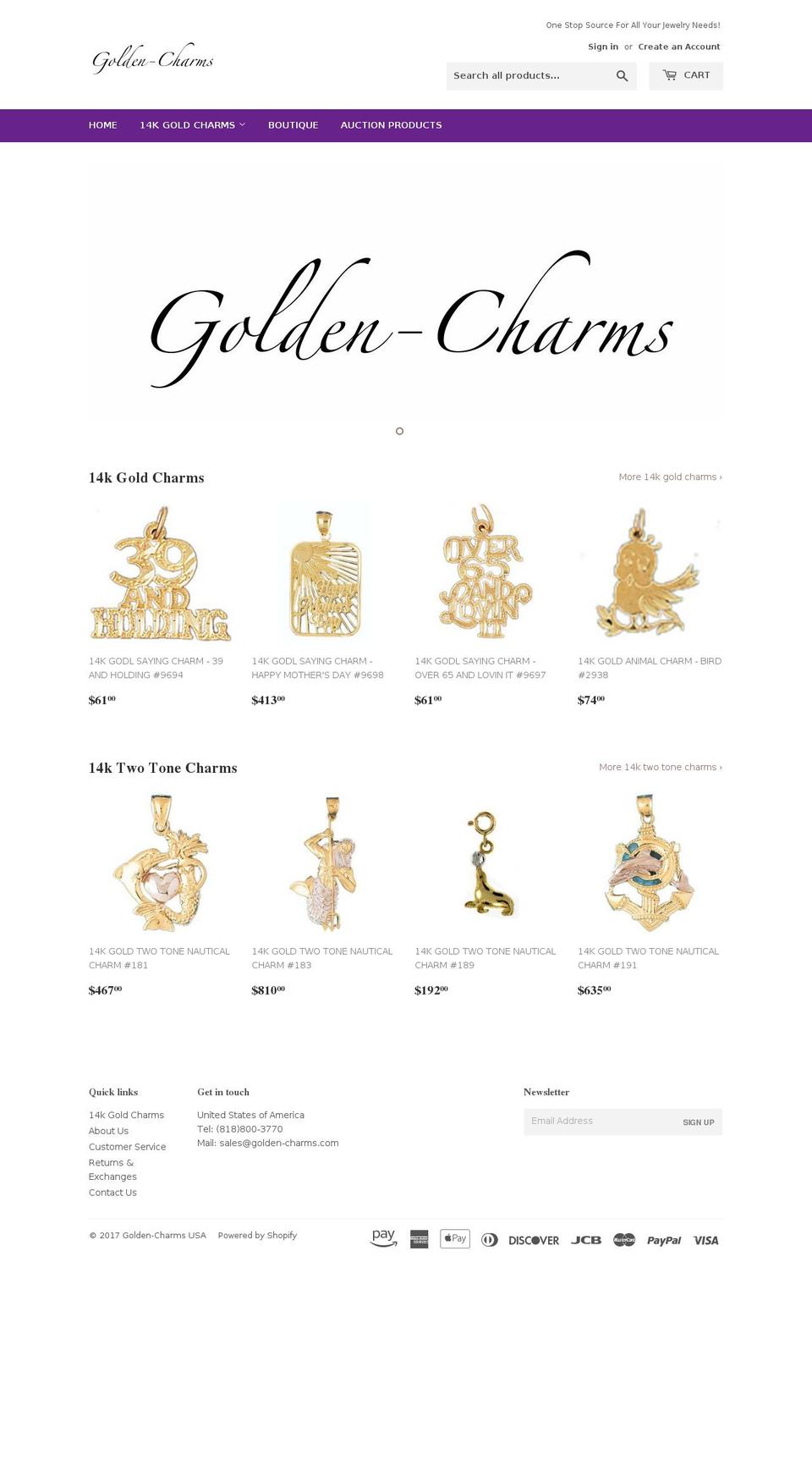 golden-charms.com shopify website screenshot