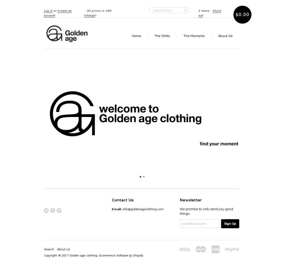 goldenageclothing.com shopify website screenshot