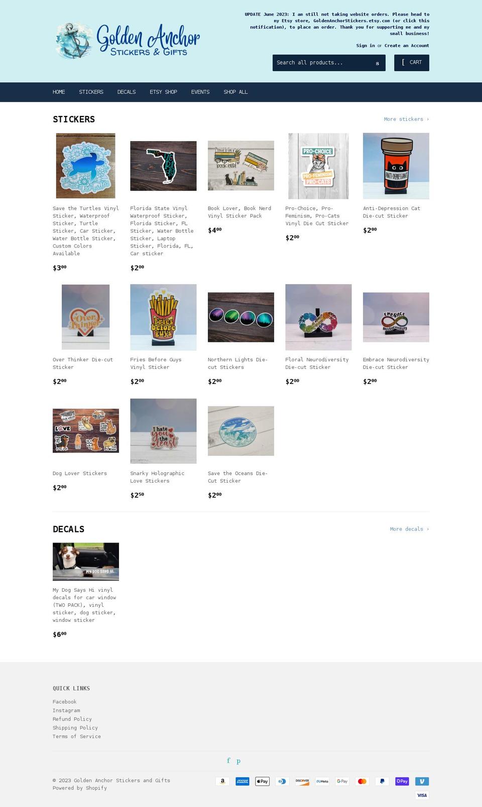 goldenanchorstickers.com shopify website screenshot