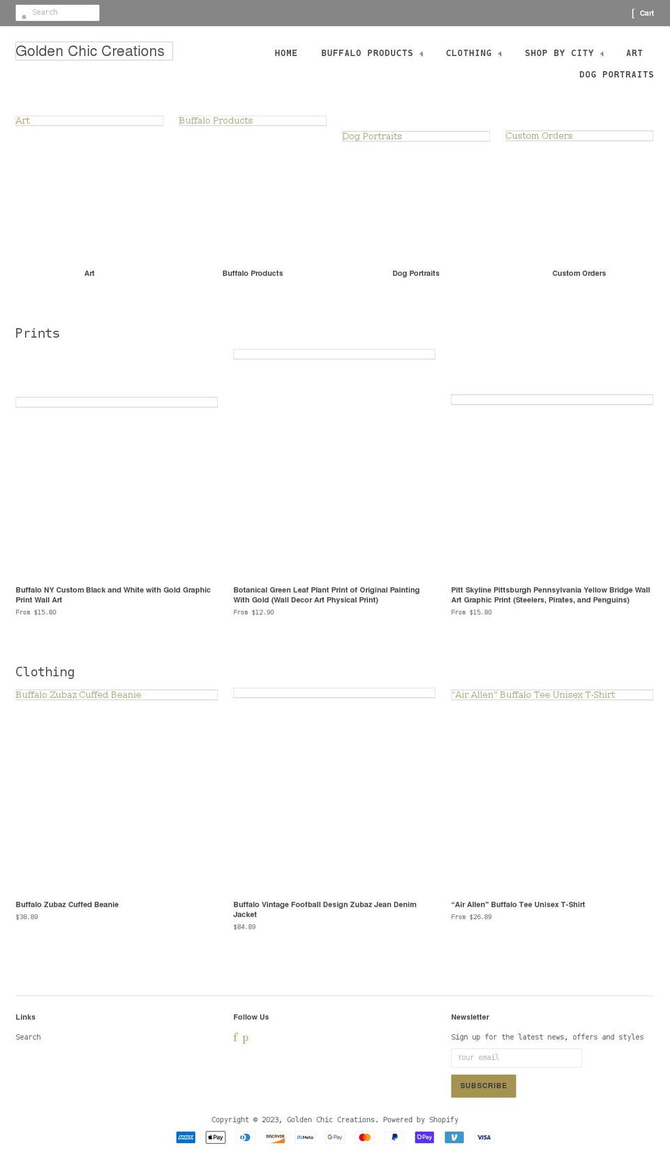 goldenchiccreations.com shopify website screenshot