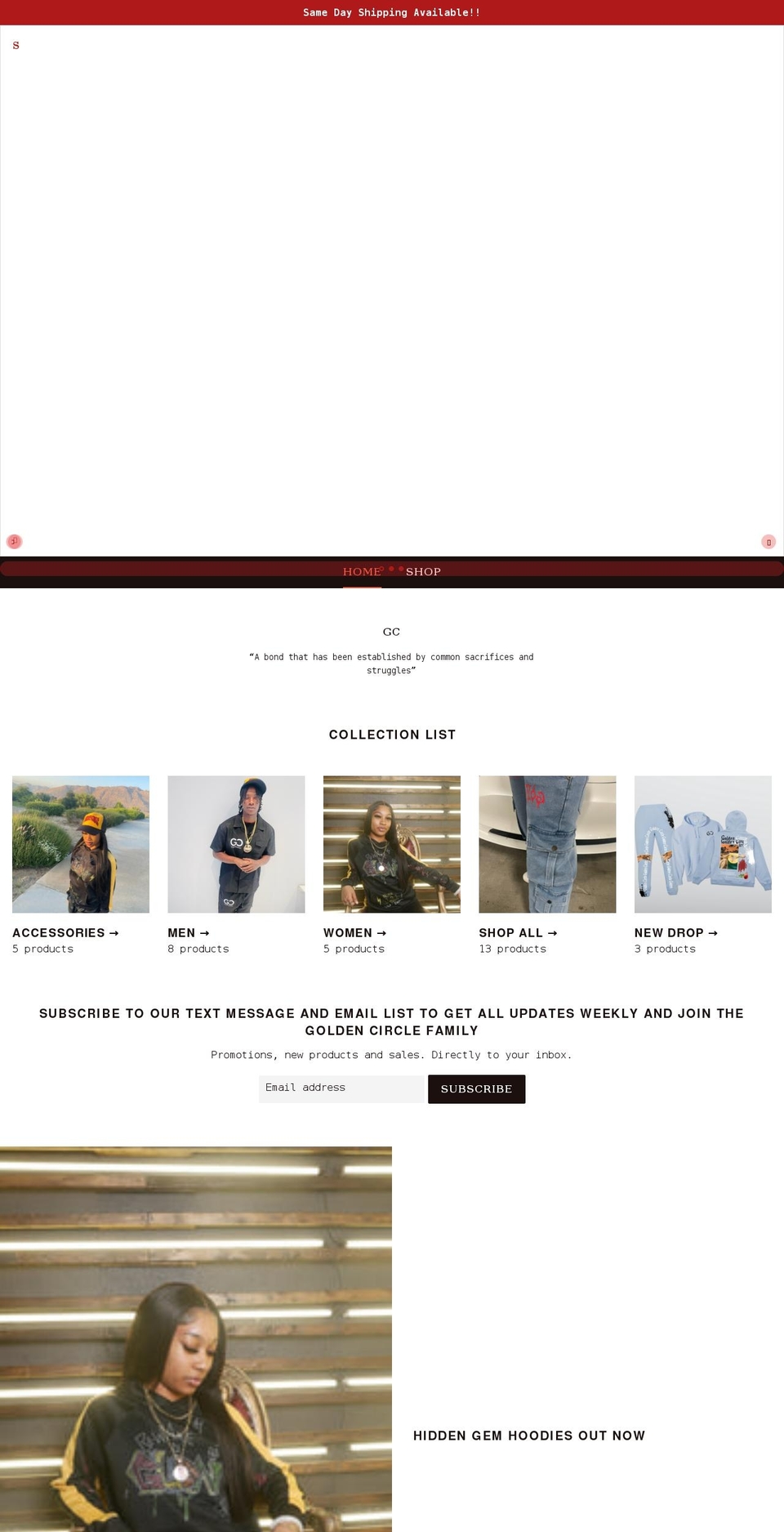 goldencircleclothing.com shopify website screenshot