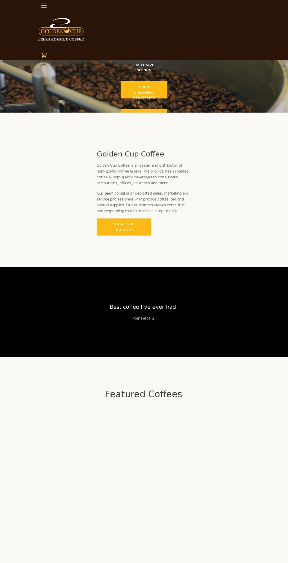 goldencupcoffee.com shopify website screenshot