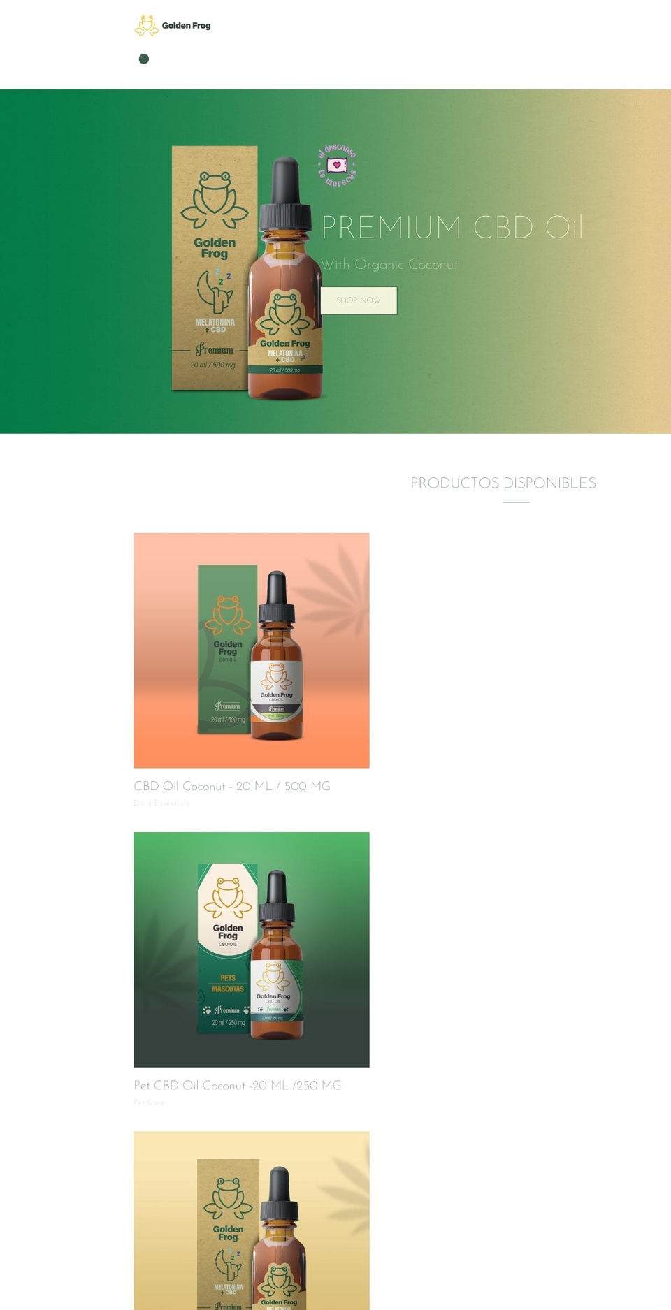 goldenfrogcbd.com shopify website screenshot