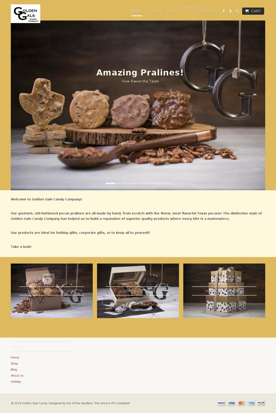 goldengalspralines.com — Shopify storefront screenshot