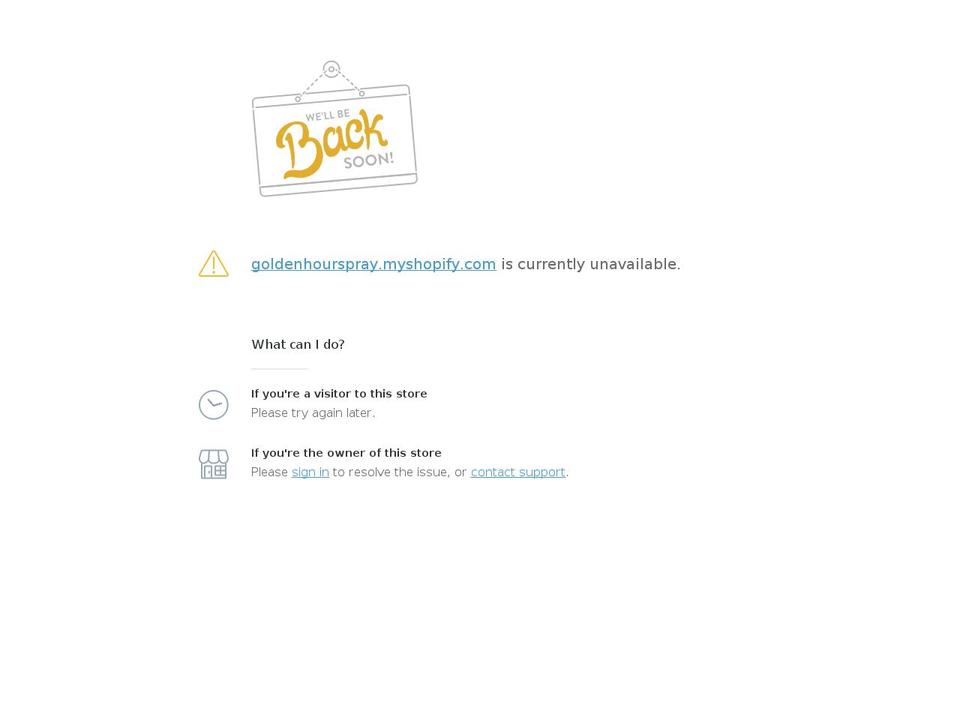 goldenhourspray.myshopify.com shopify website screenshot