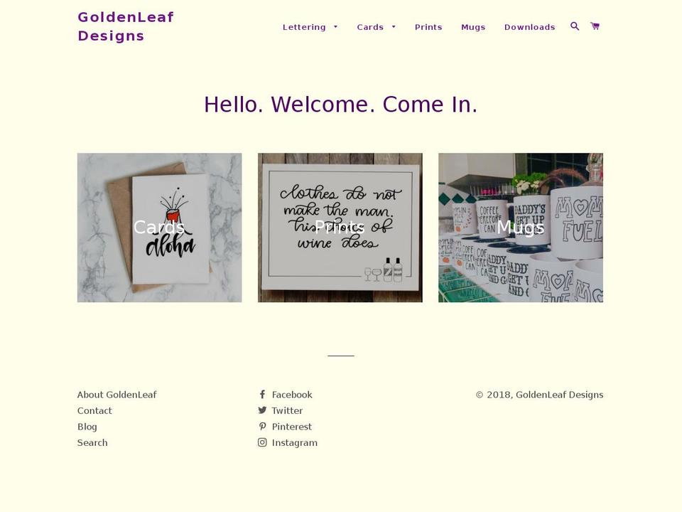 goldenleafcalligraphy.com — Shopify storefront screenshot