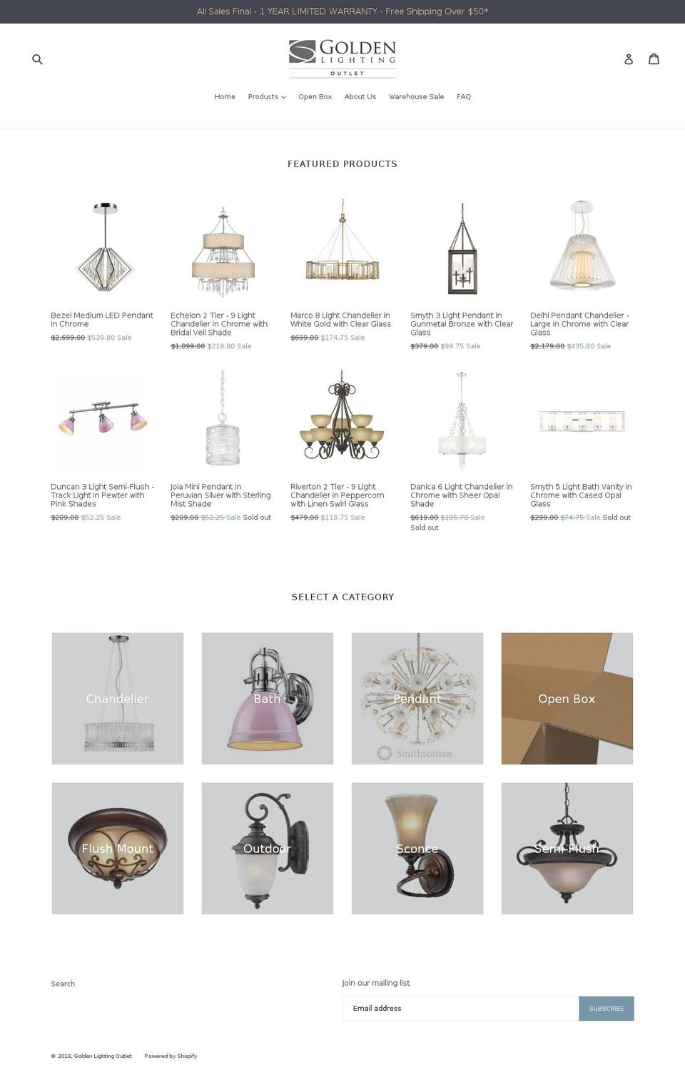 goldenlightingoutlet.com — Shopify storefront screenshot