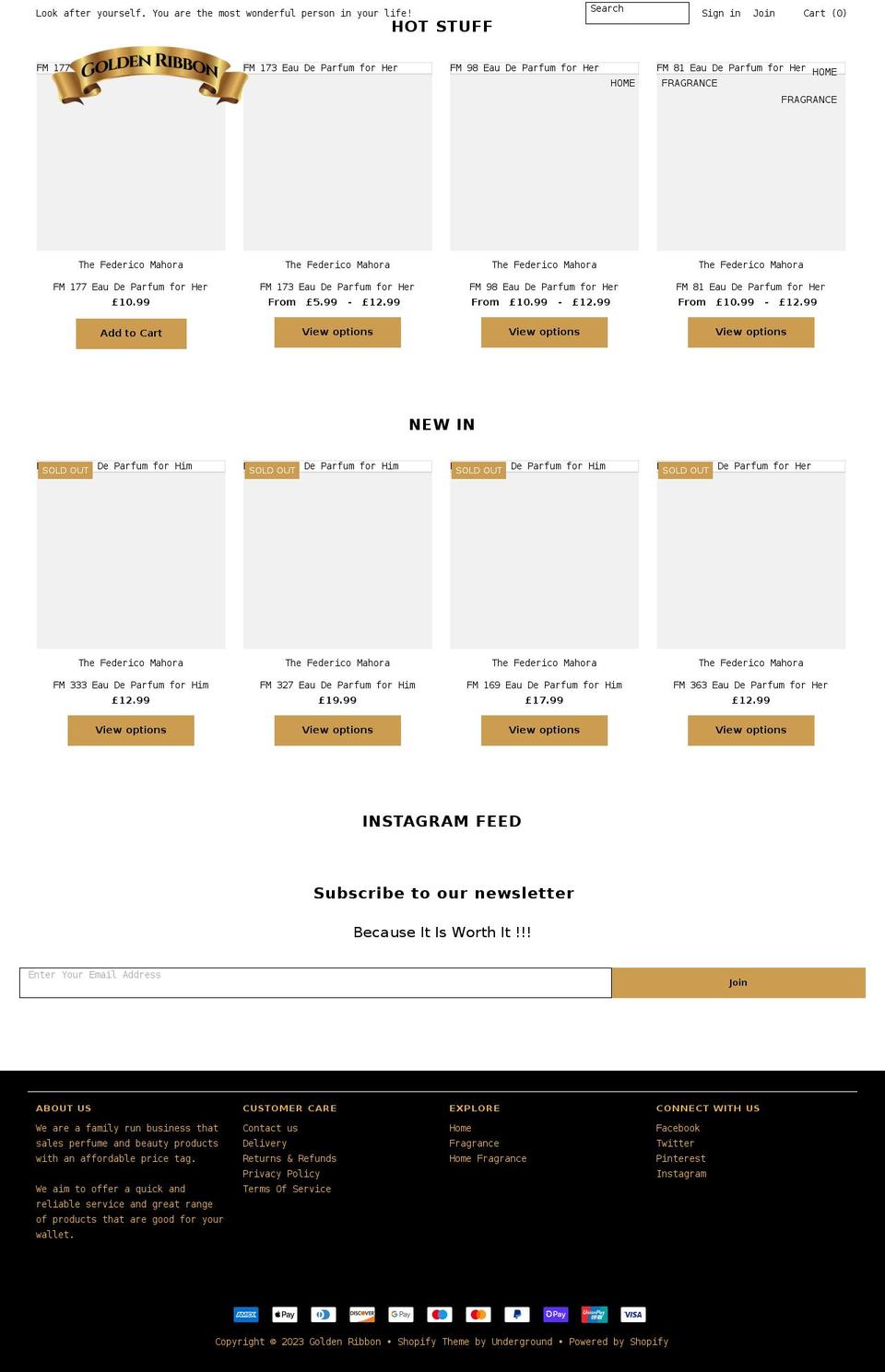 goldenribbon.co.uk shopify website screenshot