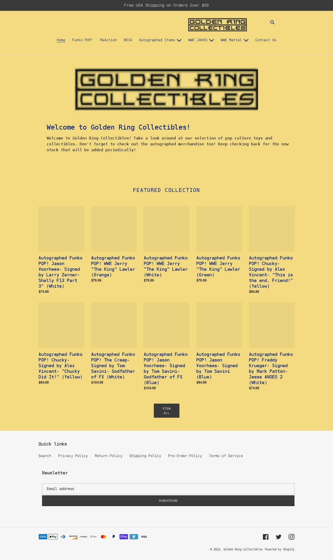 goldenringcollectibles.com shopify website screenshot