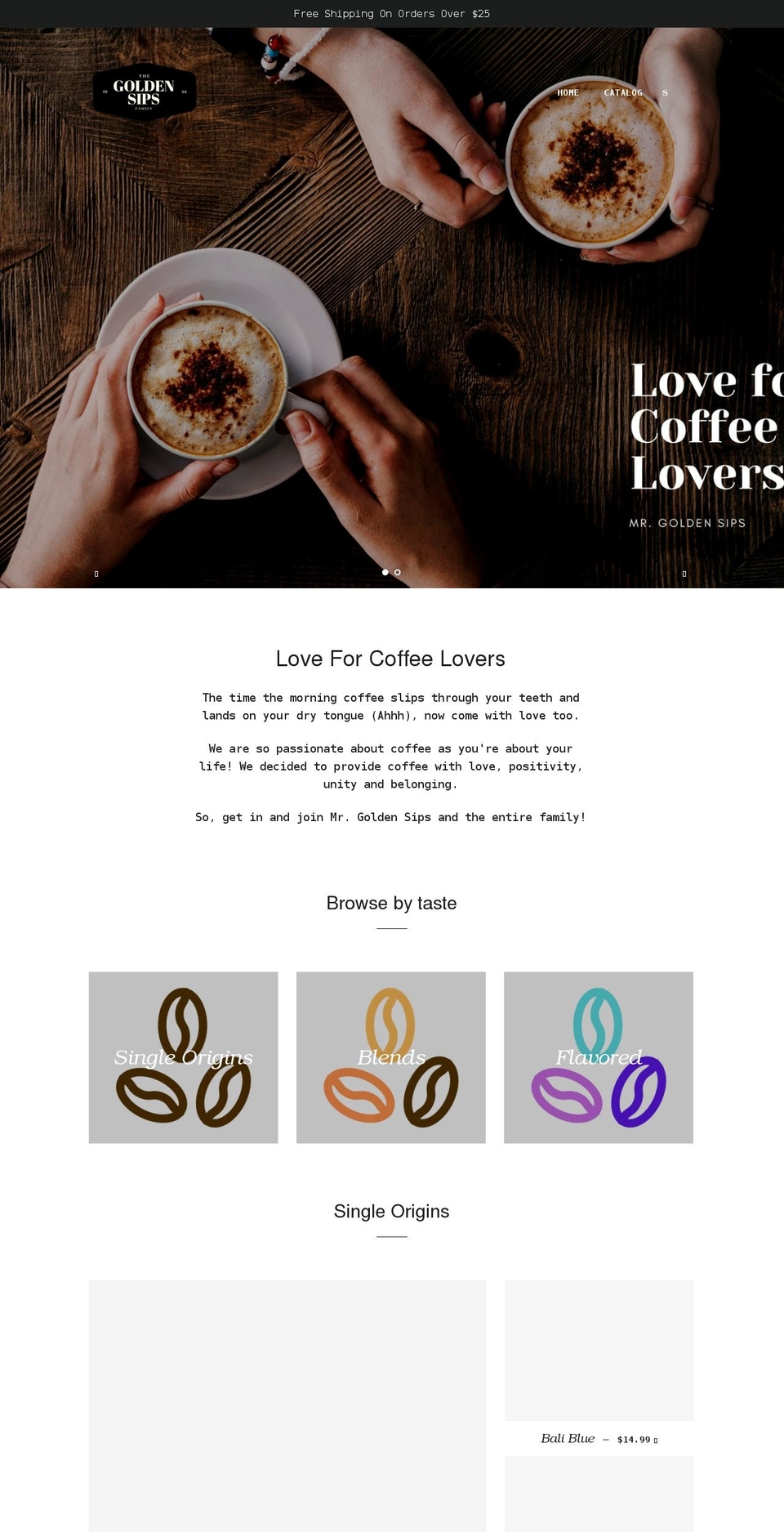 goldensips.com shopify website screenshot