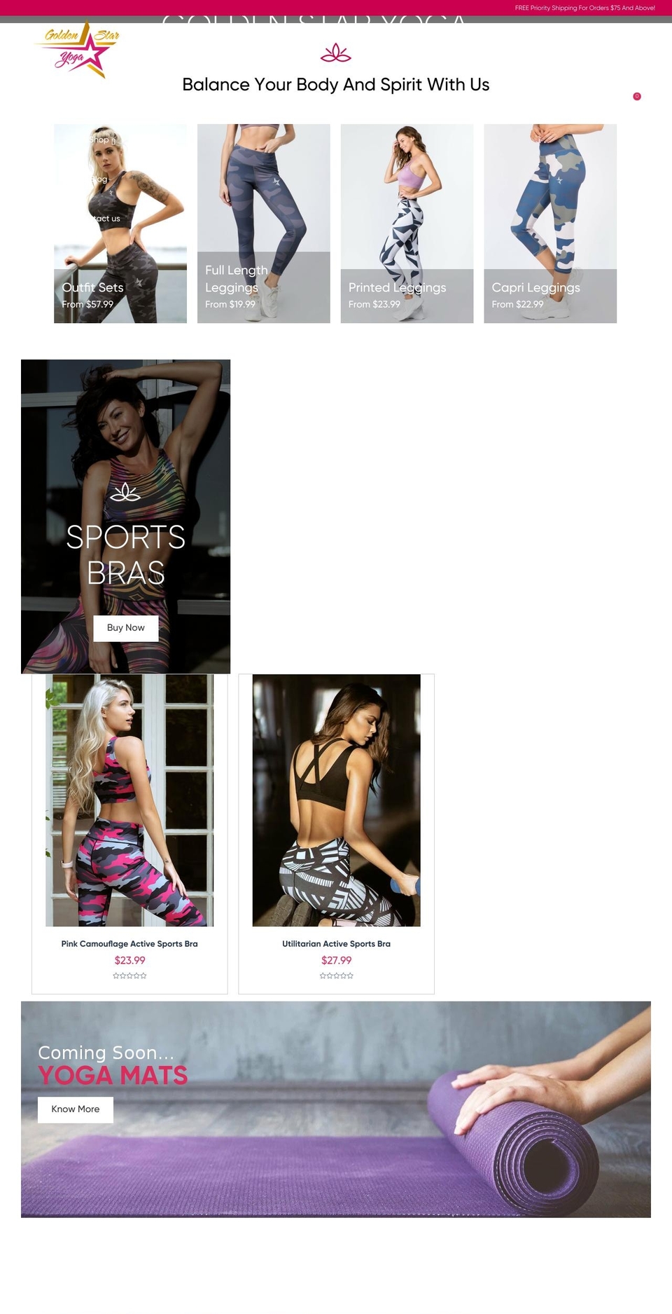 goldenstaryoga.com shopify website screenshot