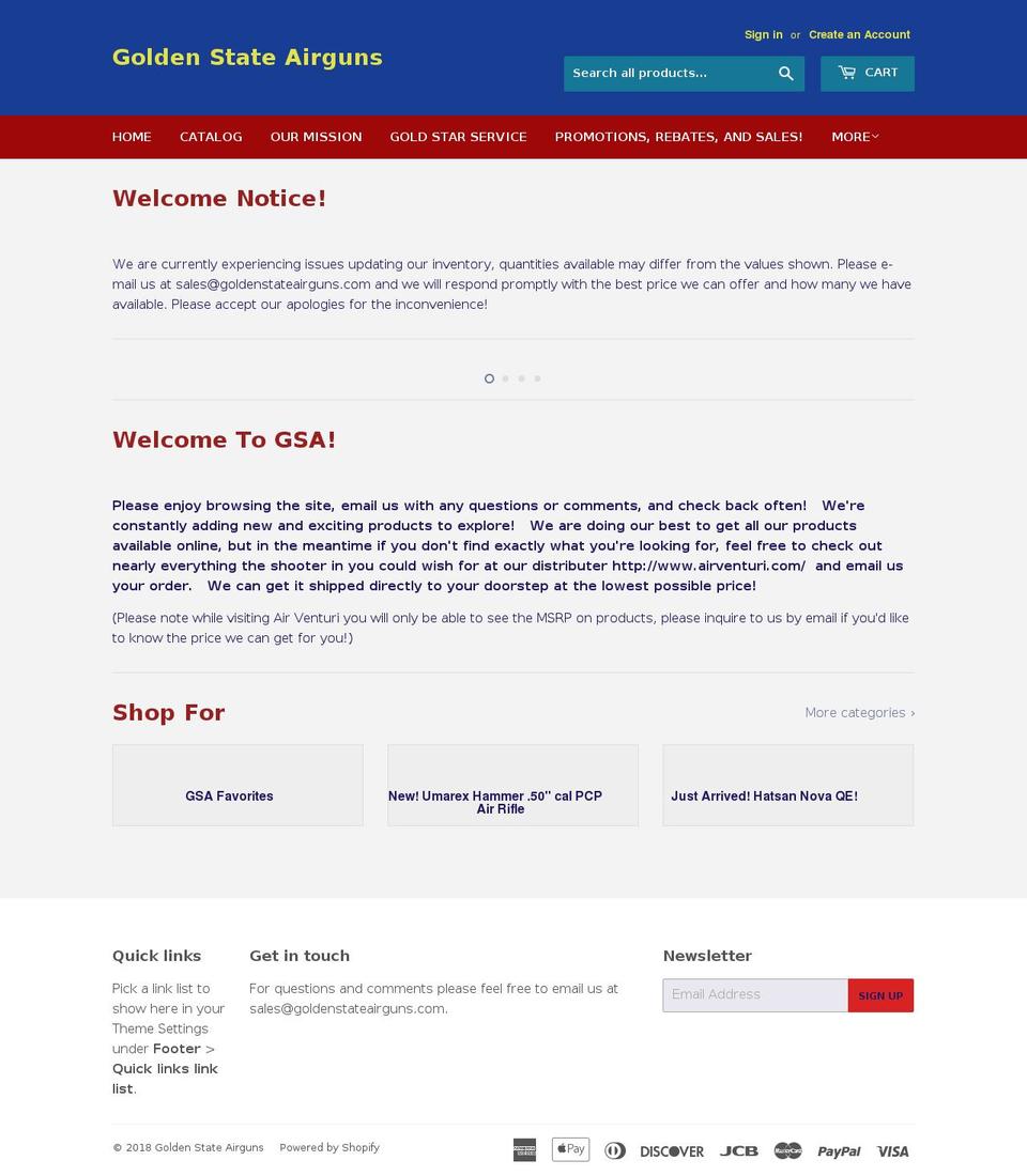 goldenstateairguns.com — Shopify storefront screenshot