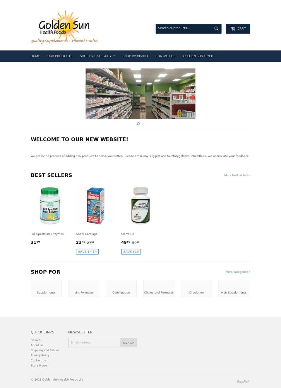 goldensunhealth.ca shopify website screenshot