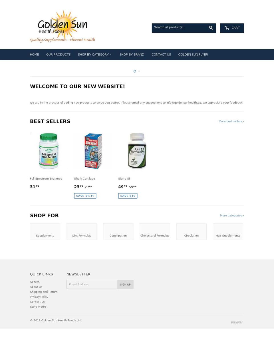 goldensunhealth.com — Shopify storefront screenshot
