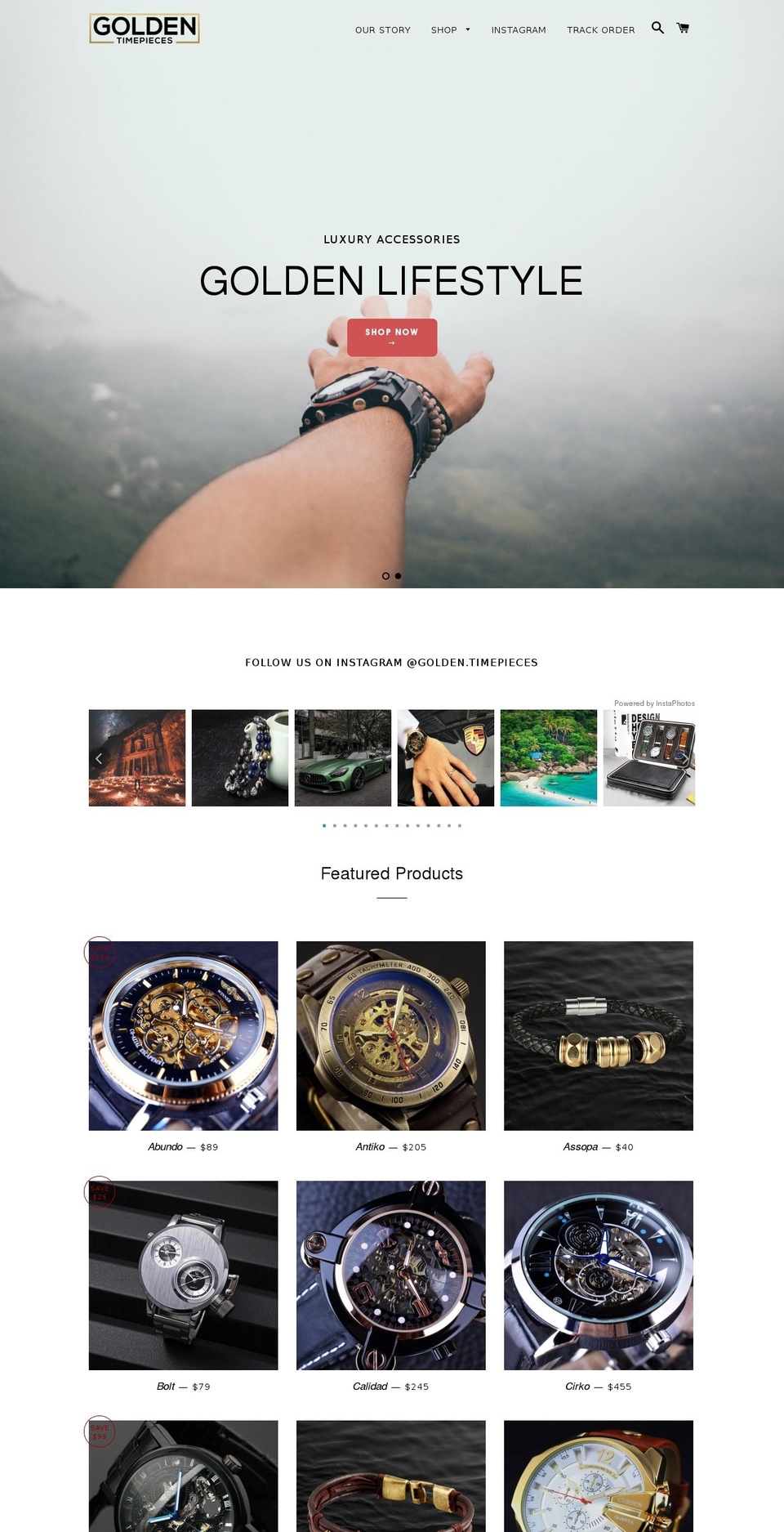goldentimepieces.com — Shopify storefront screenshot