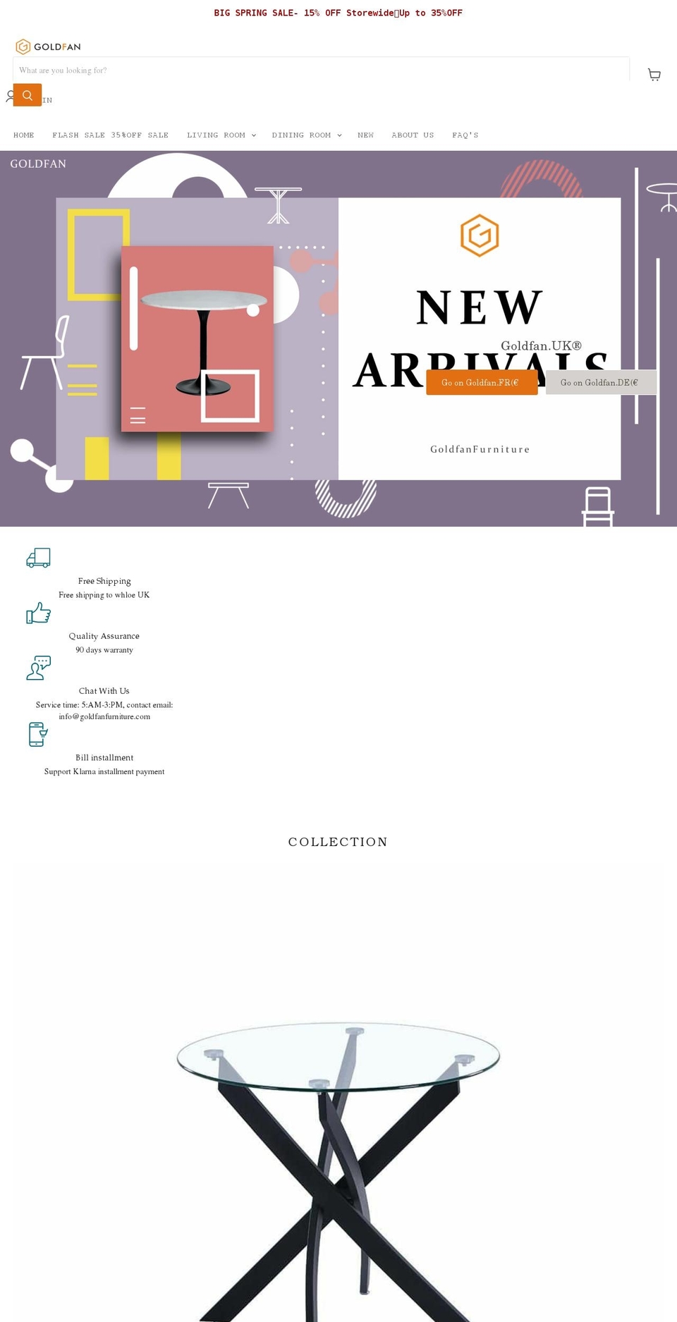 goldfanfurniture.com shopify website screenshot