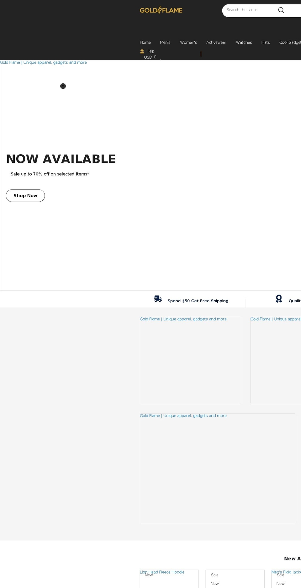 goldflame.net shopify website screenshot