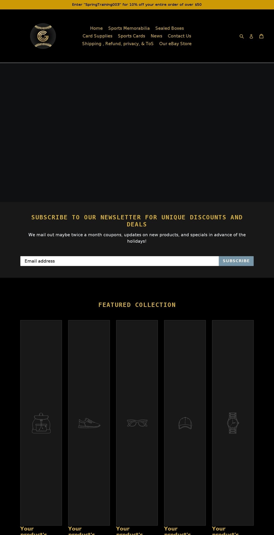goldglovecollectibles.com — Shopify storefront screenshot