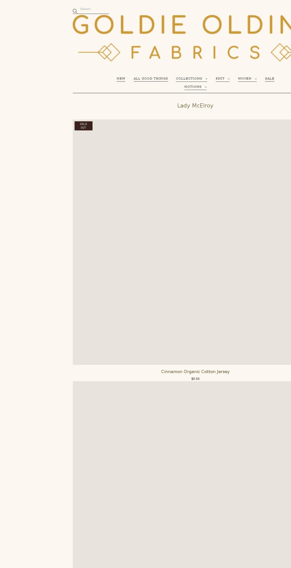 goldieoldingfabrics.com shopify website screenshot