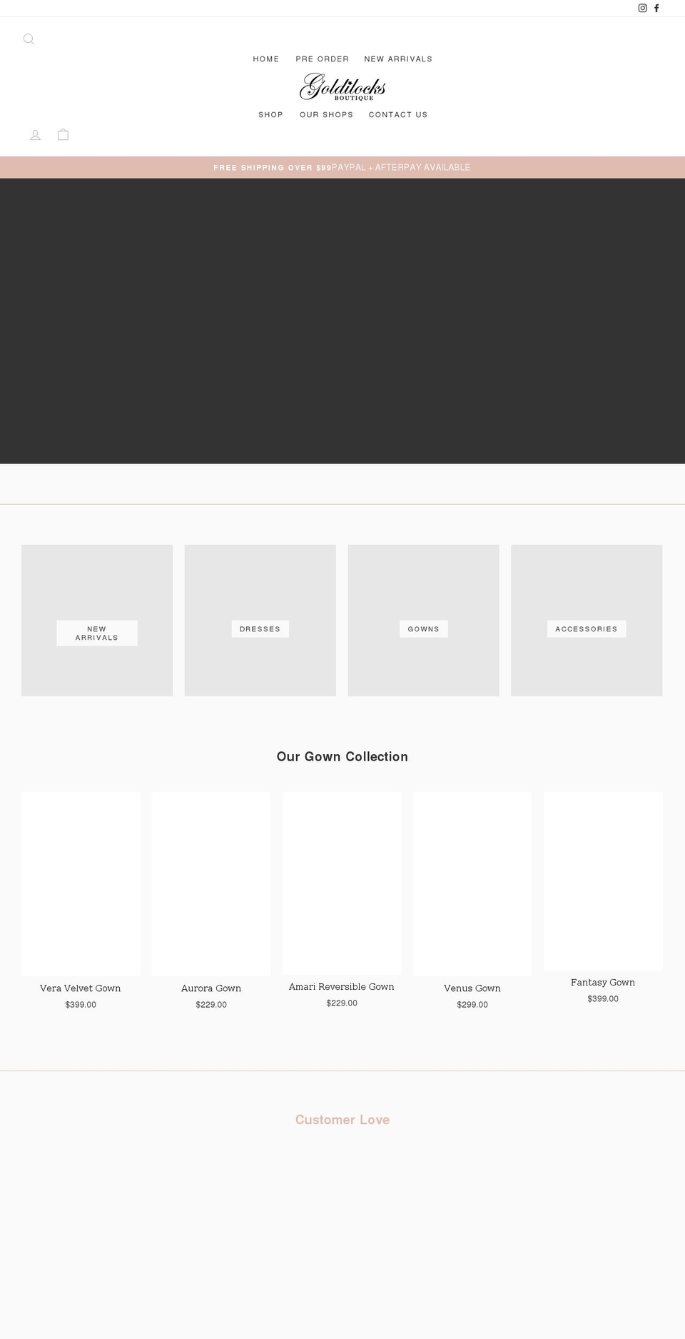 goldilocksboutique.com.au shopify website screenshot