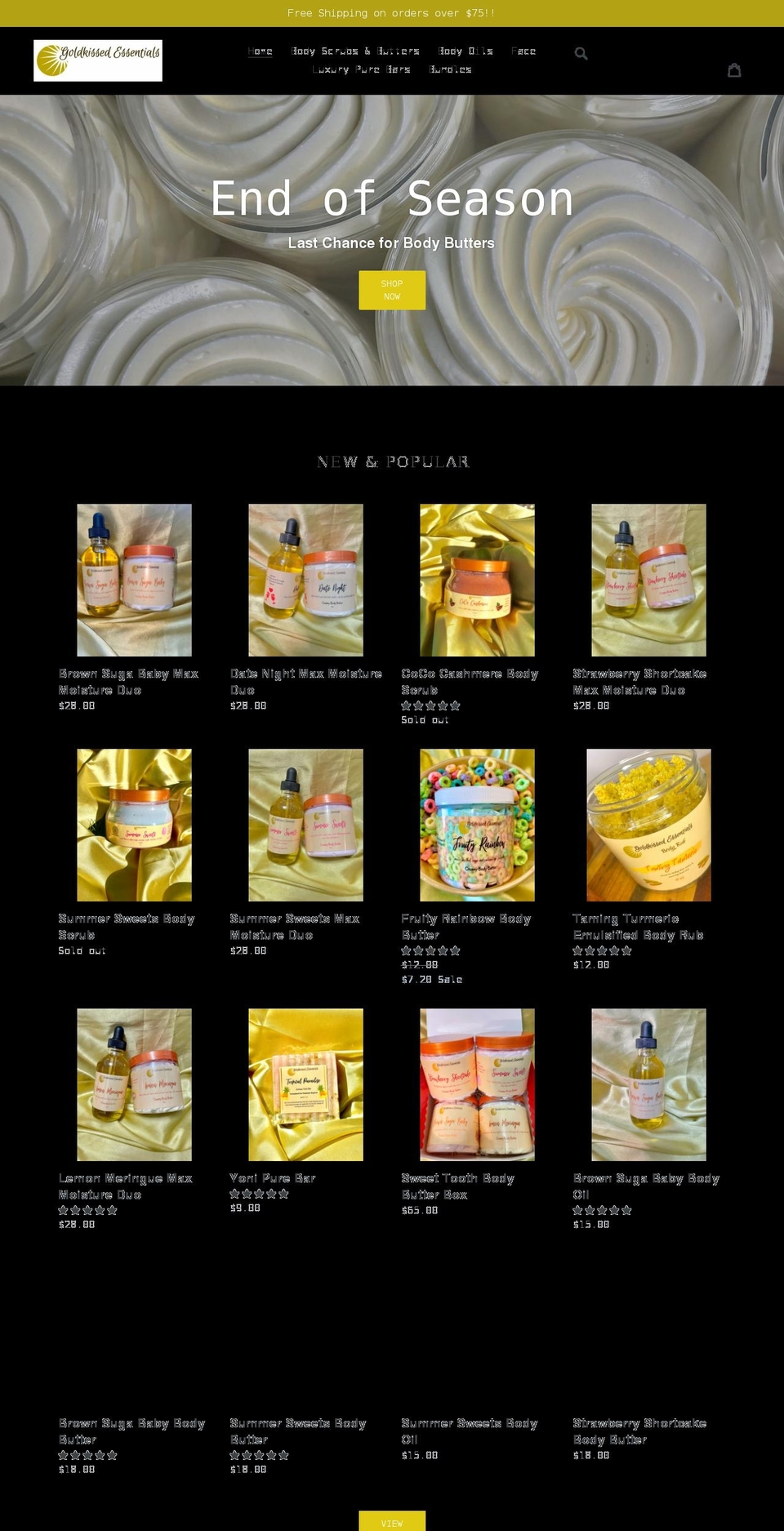 goldkissedessentials.com shopify website screenshot
