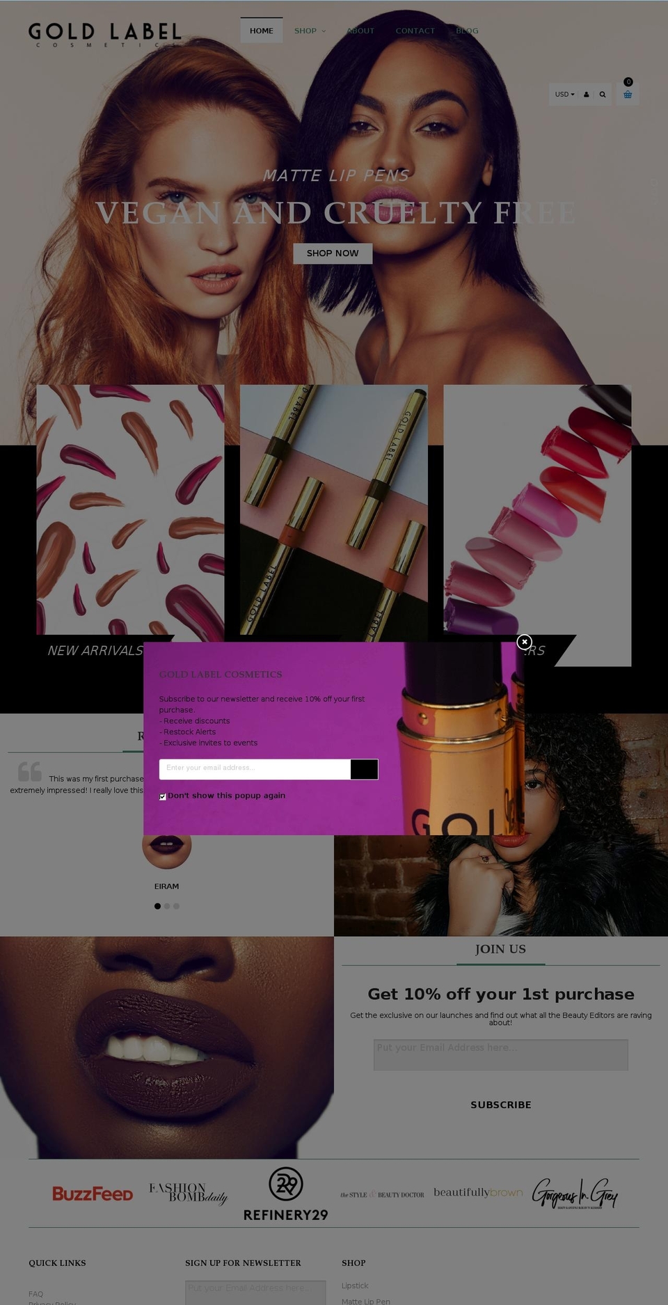 goldlabelcosmetics.com shopify website screenshot