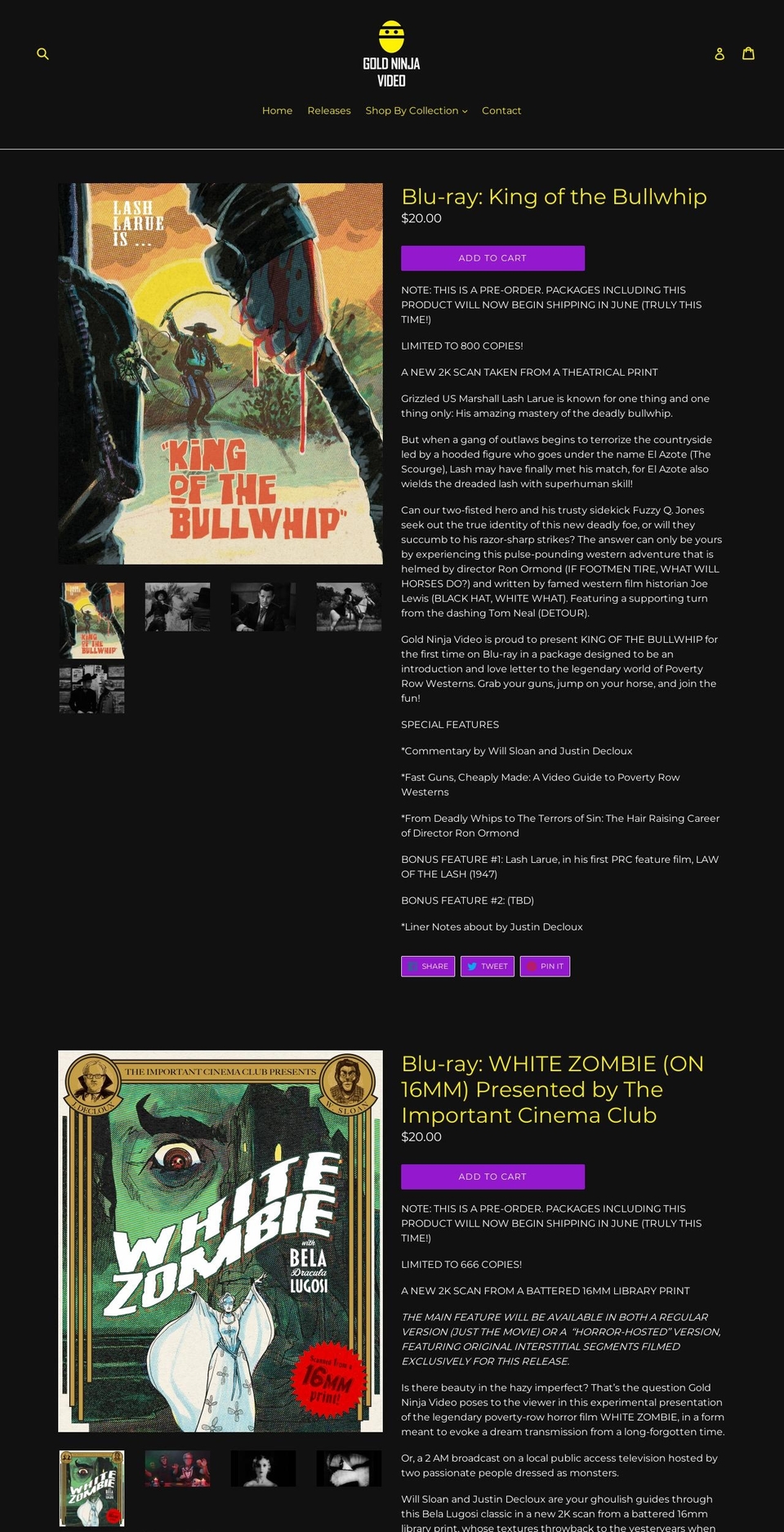 goldninjavideo.com shopify website screenshot