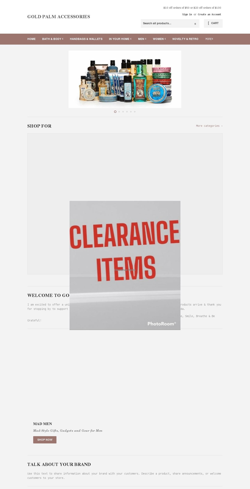 goldpalmaccessories.com shopify website screenshot