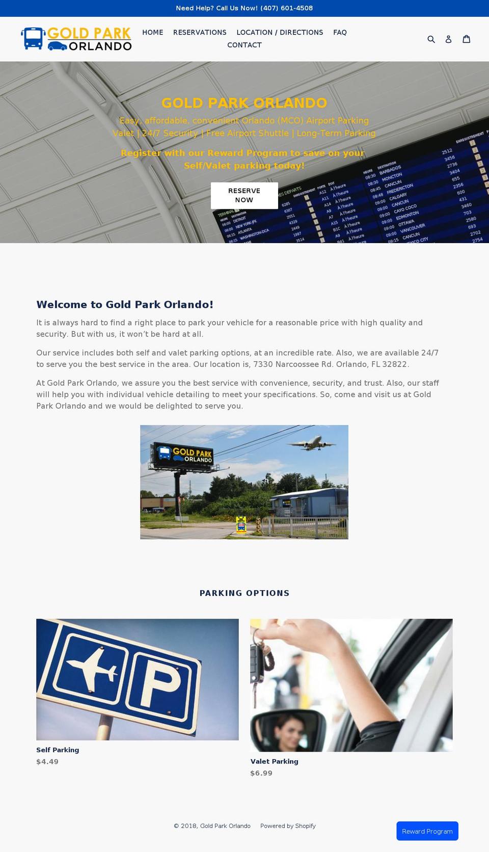 goldparkorlando.com — Shopify storefront screenshot