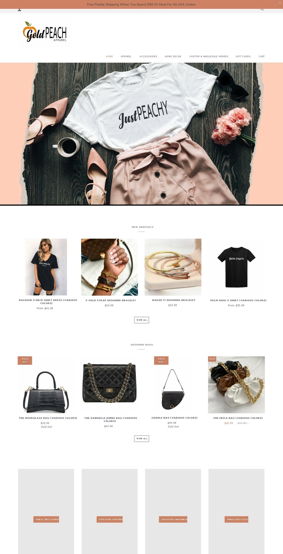goldpeachapparel.com shopify website screenshot