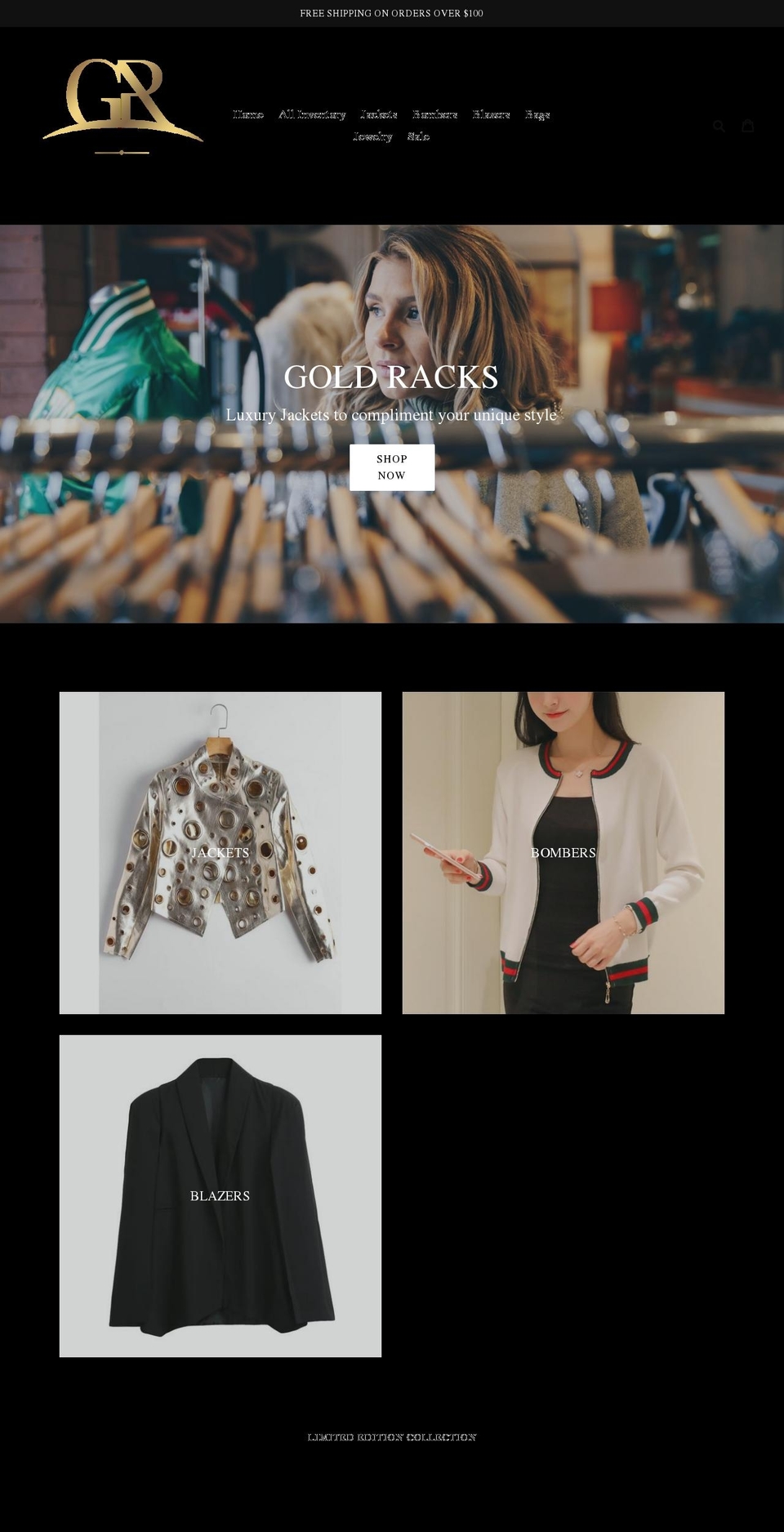goldracksboutique.com — Shopify storefront screenshot