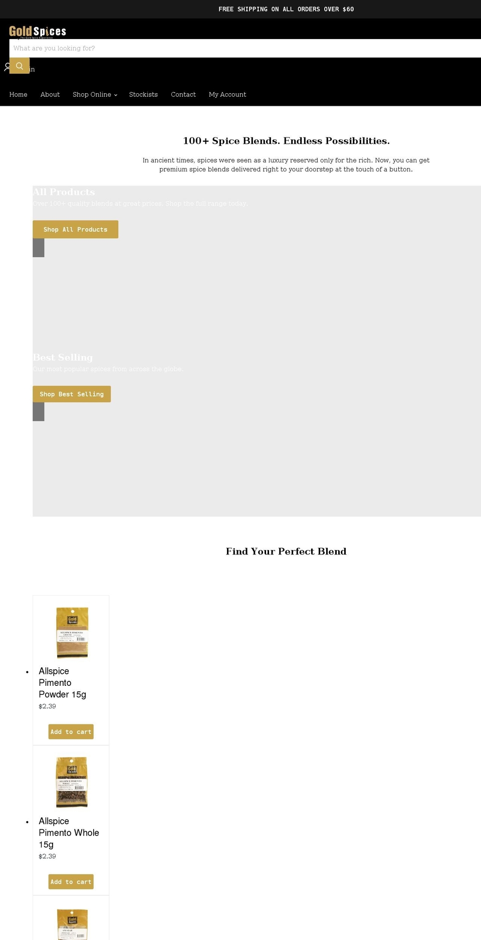 goldspices.com.au shopify website screenshot