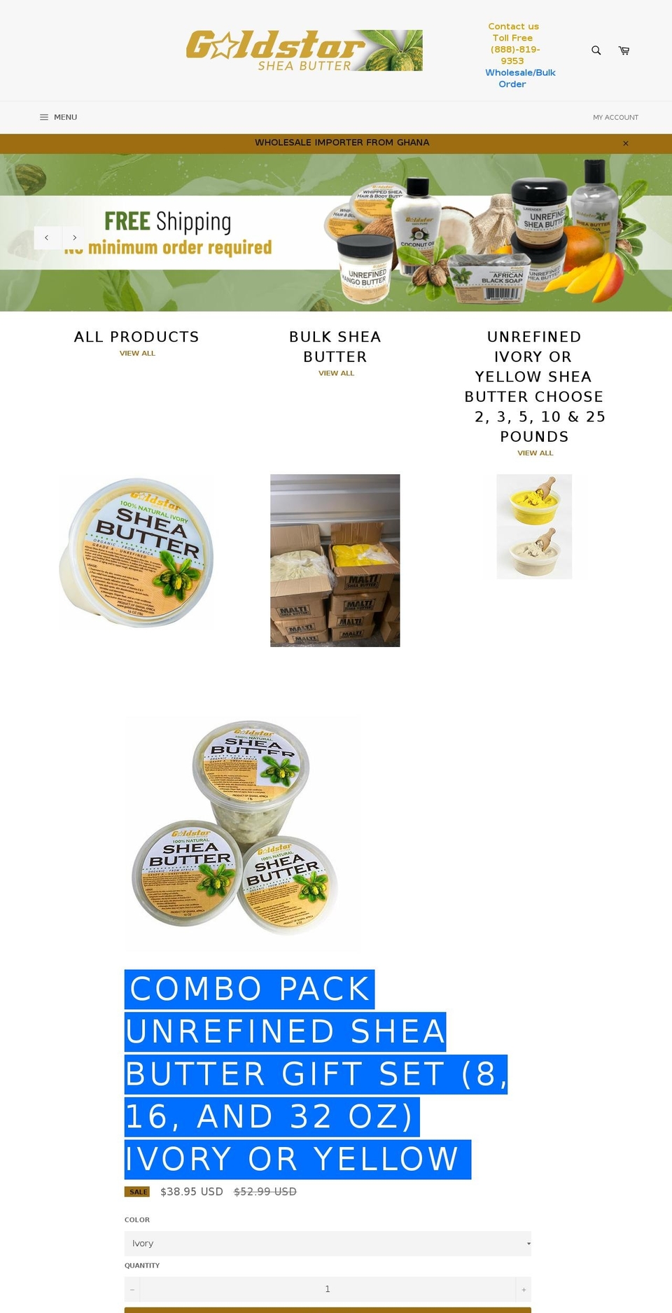 goldstarsheabutter.com — Shopify storefront screenshot
