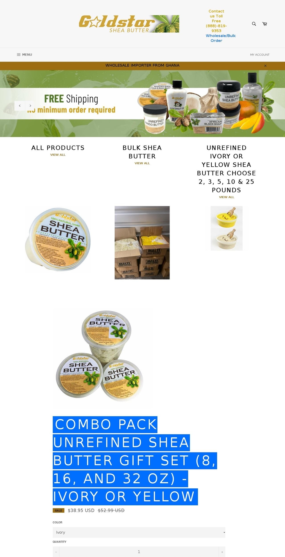goldstarsheabutter.net shopify website screenshot