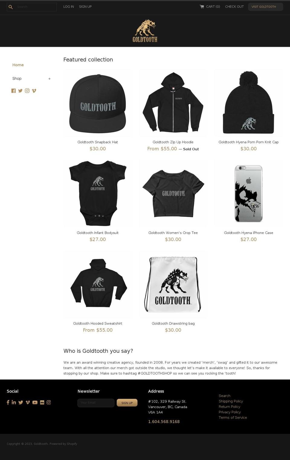 goldtoothshop.com shopify website screenshot