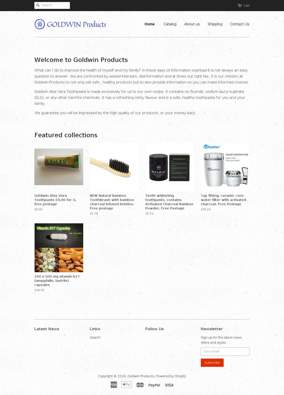 goldwinproducts.com — Shopify storefront screenshot