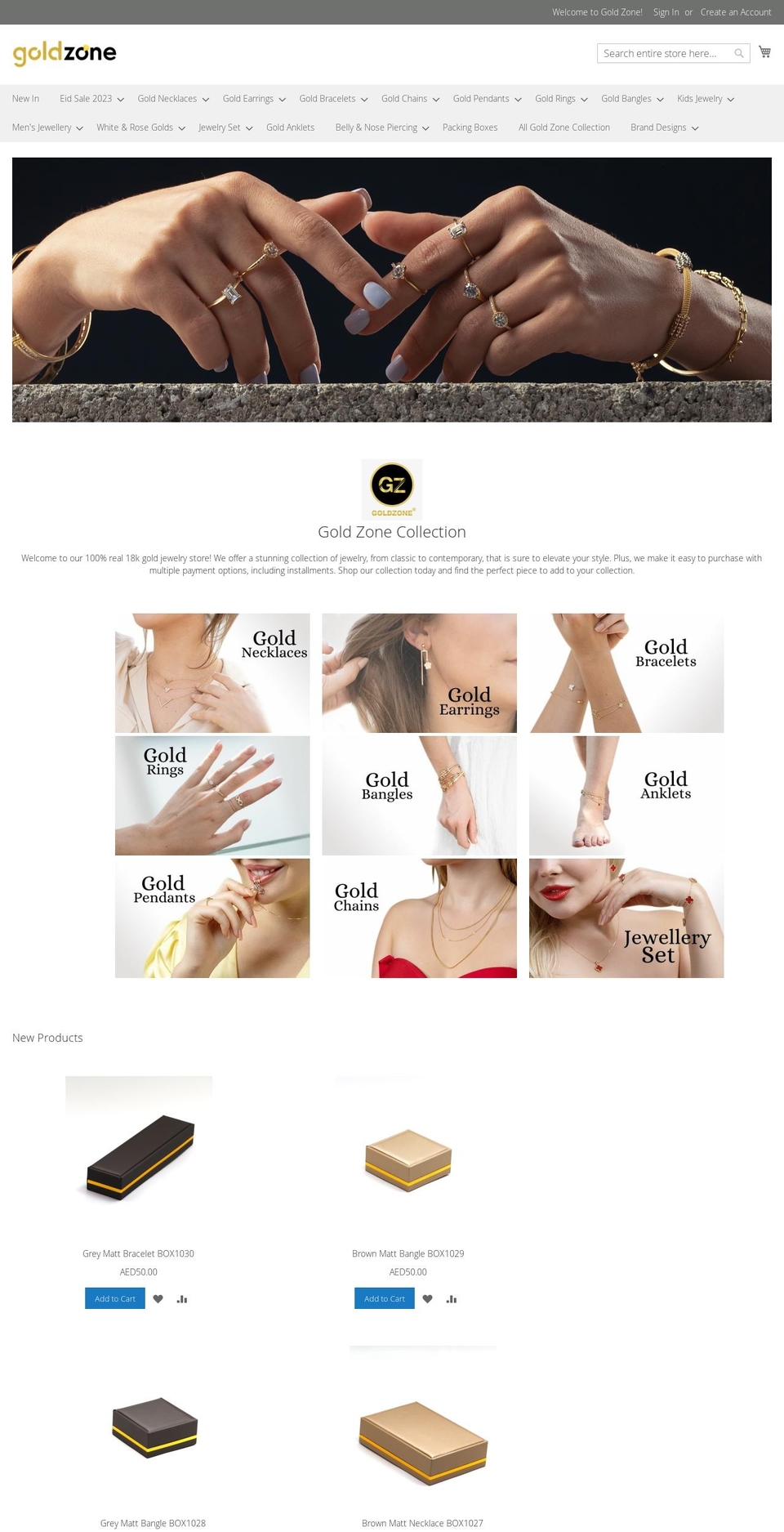 goldzonecollection.com — Shopify storefront screenshot