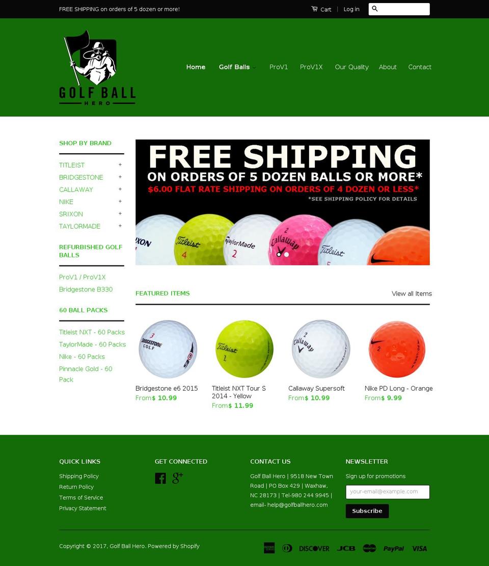 golfballhero.com shopify website screenshot