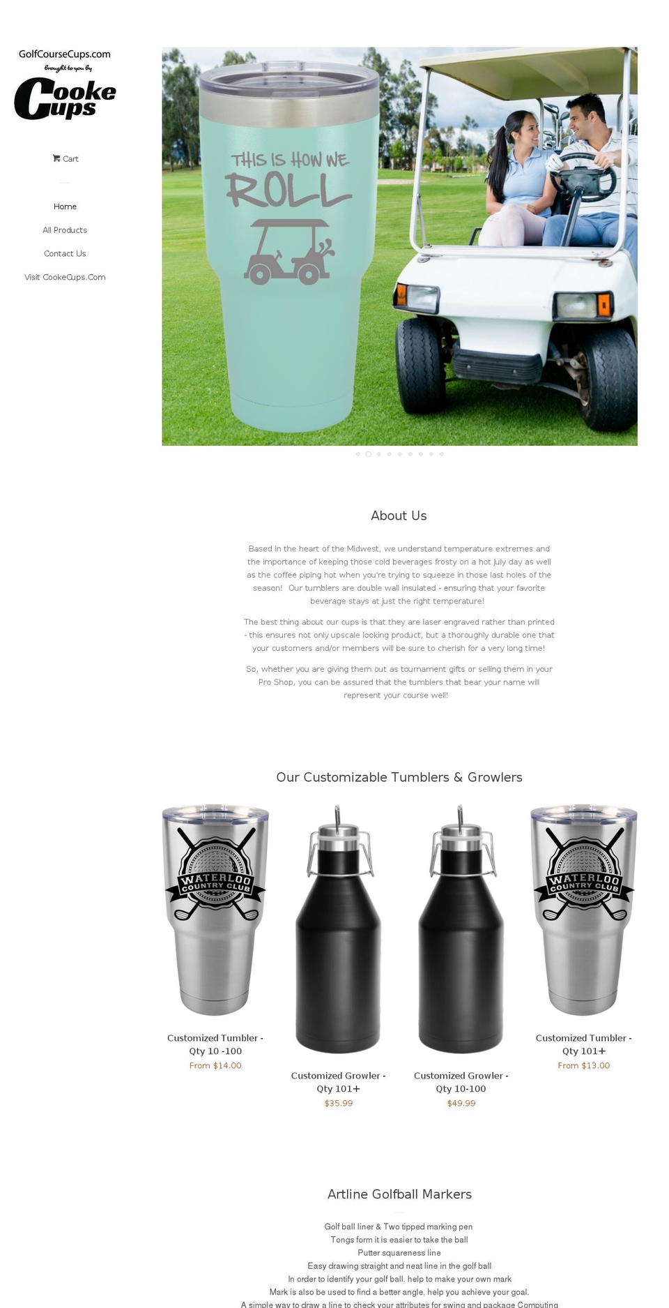 golfcoursecups.com — Shopify storefront screenshot