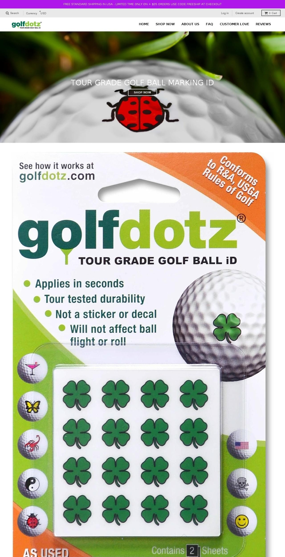 golfdotz.com shopify website screenshot