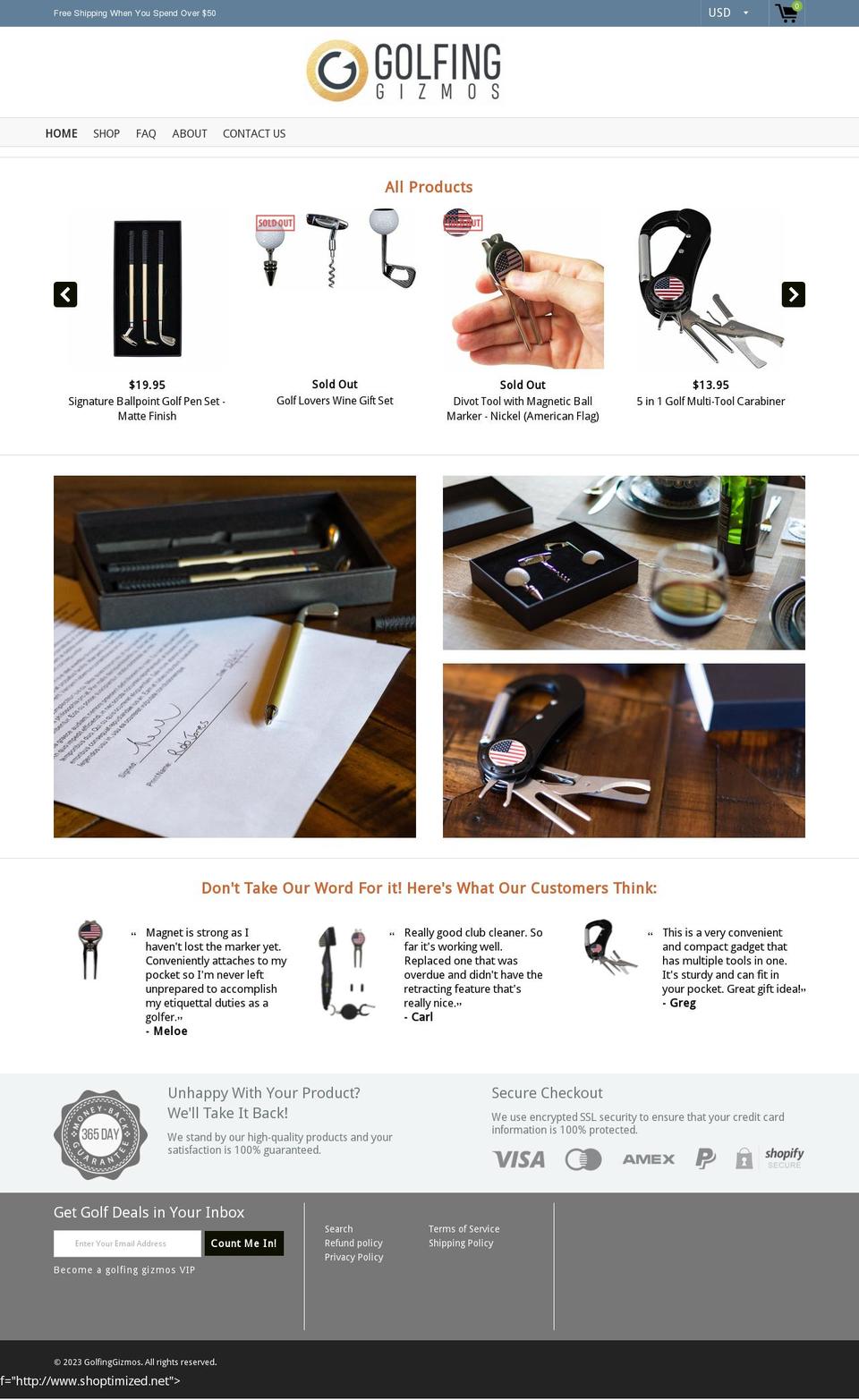 golfinggizmos.com shopify website screenshot