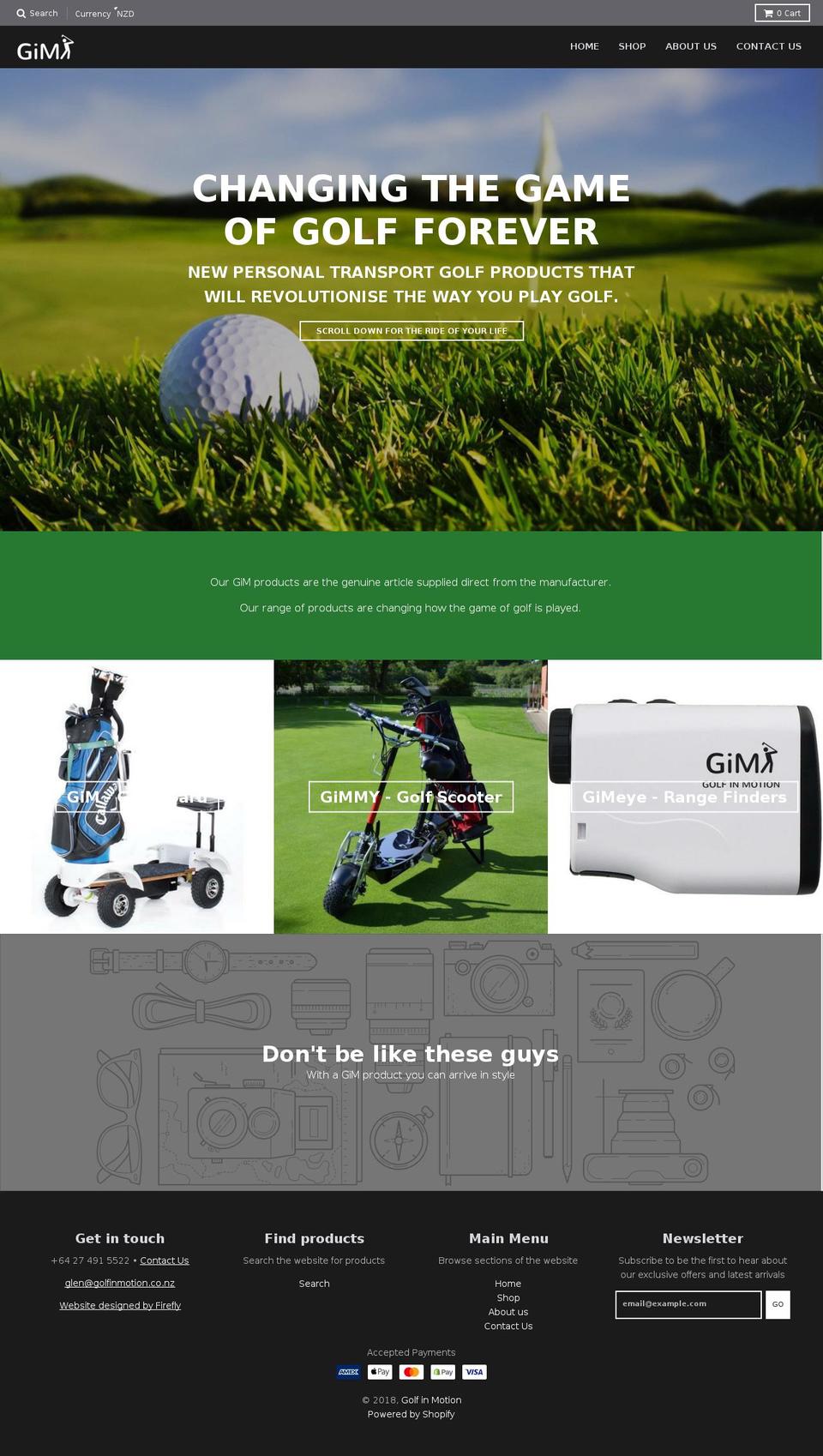 golfinmotion.co.nz shopify website screenshot