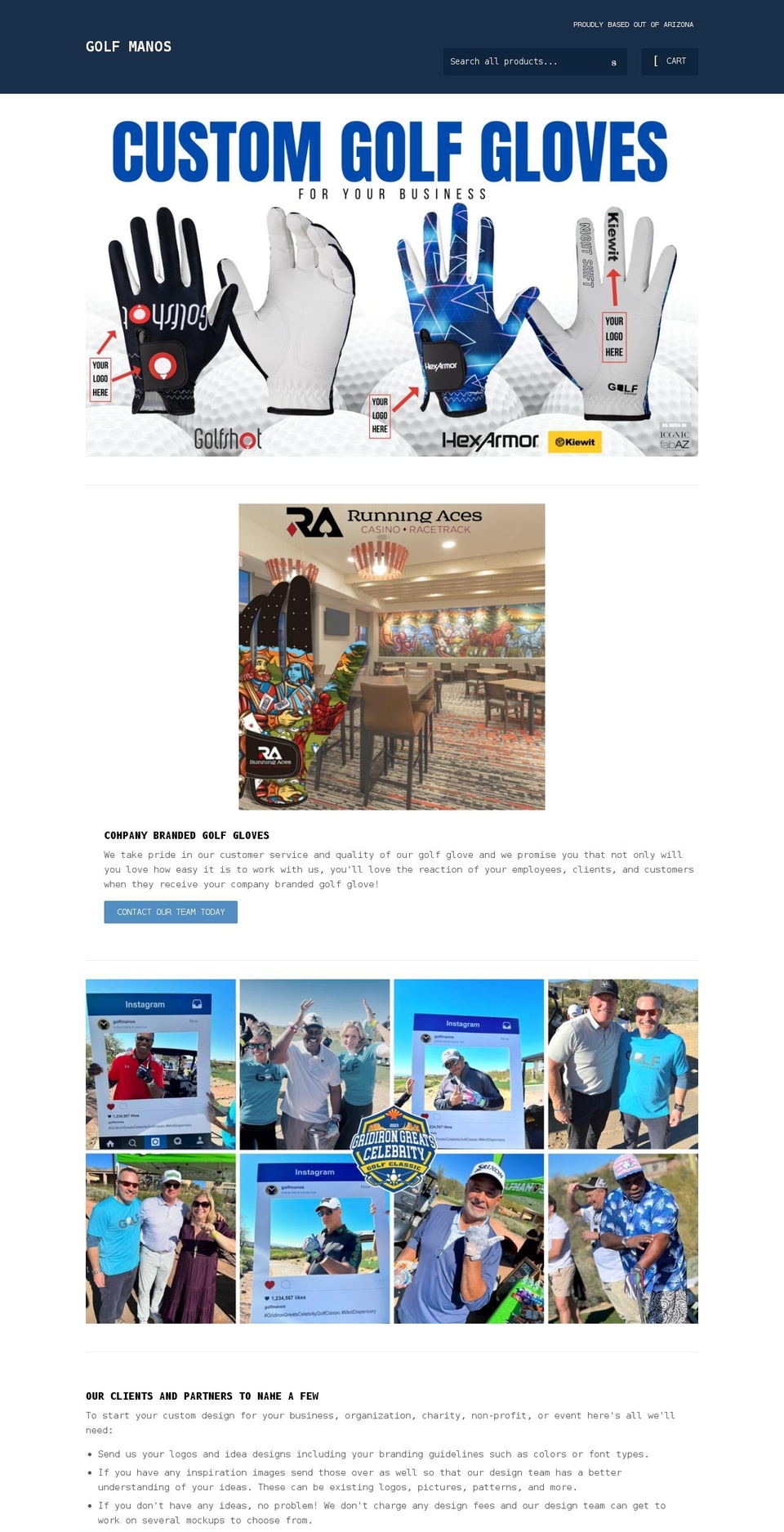 golfmanos.com shopify website screenshot