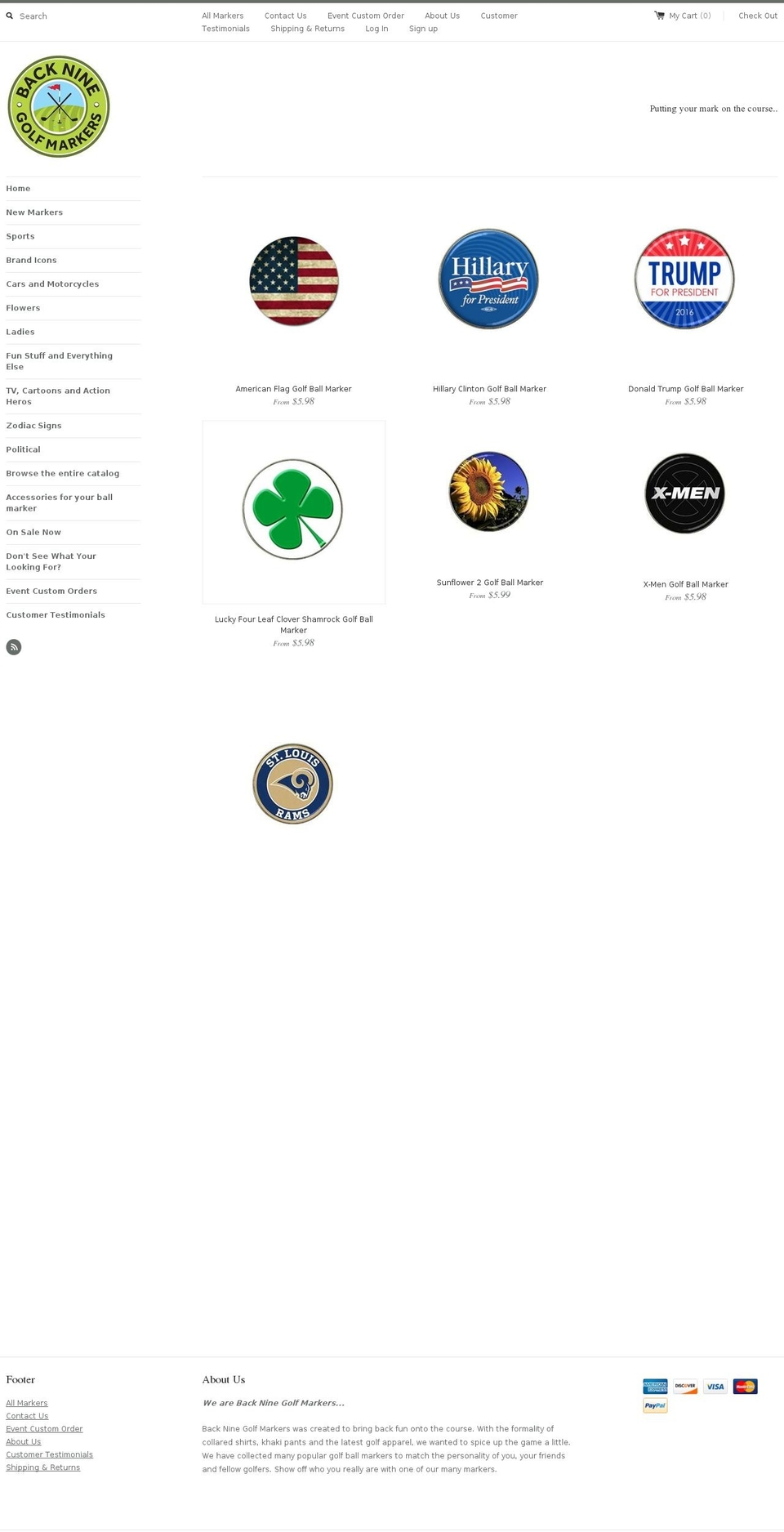 golfmarkers.net shopify website screenshot