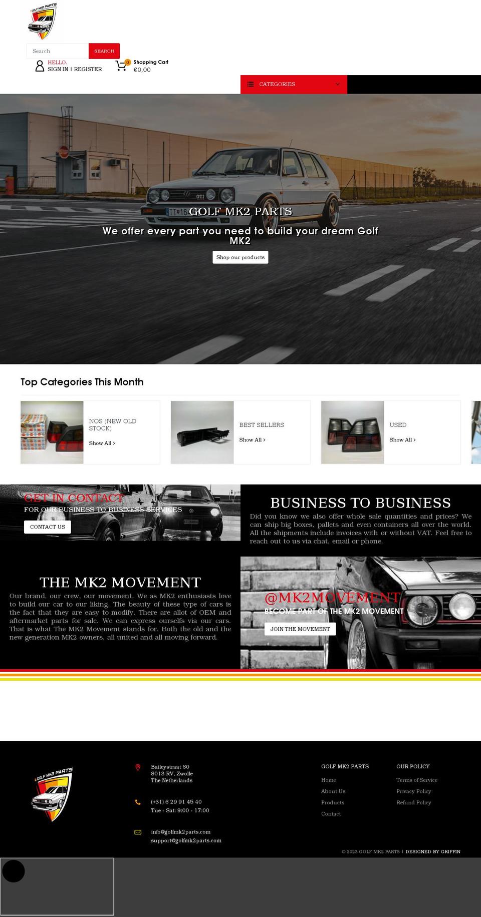 golfmk2parts.com shopify website screenshot