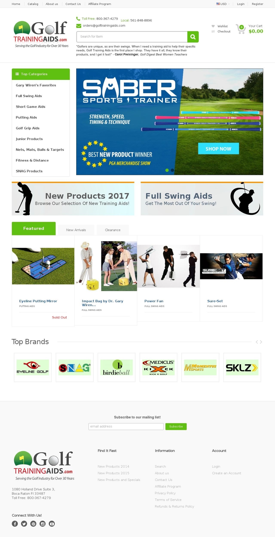 warehouse Shopify theme site example golftrainingaids.com