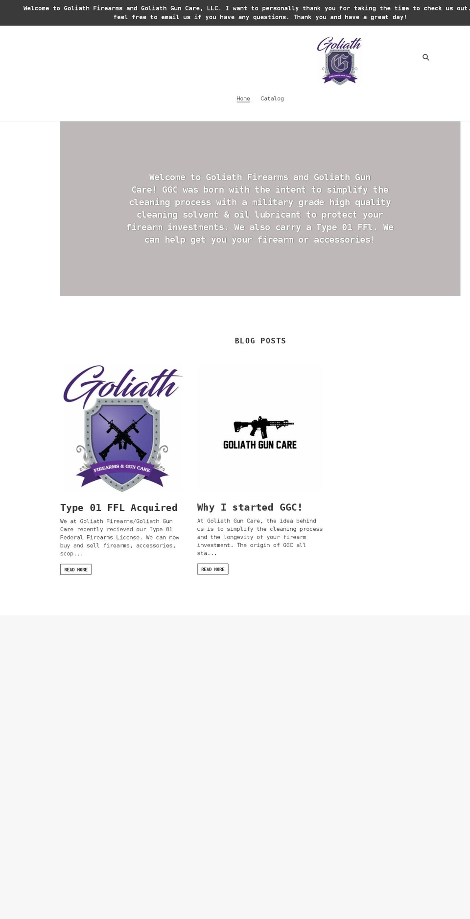 goliathguncare.com shopify website screenshot