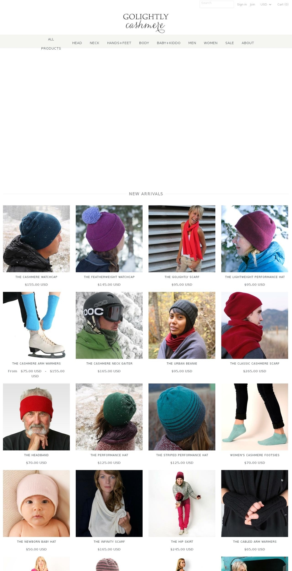 golightlycashmere.com shopify website screenshot