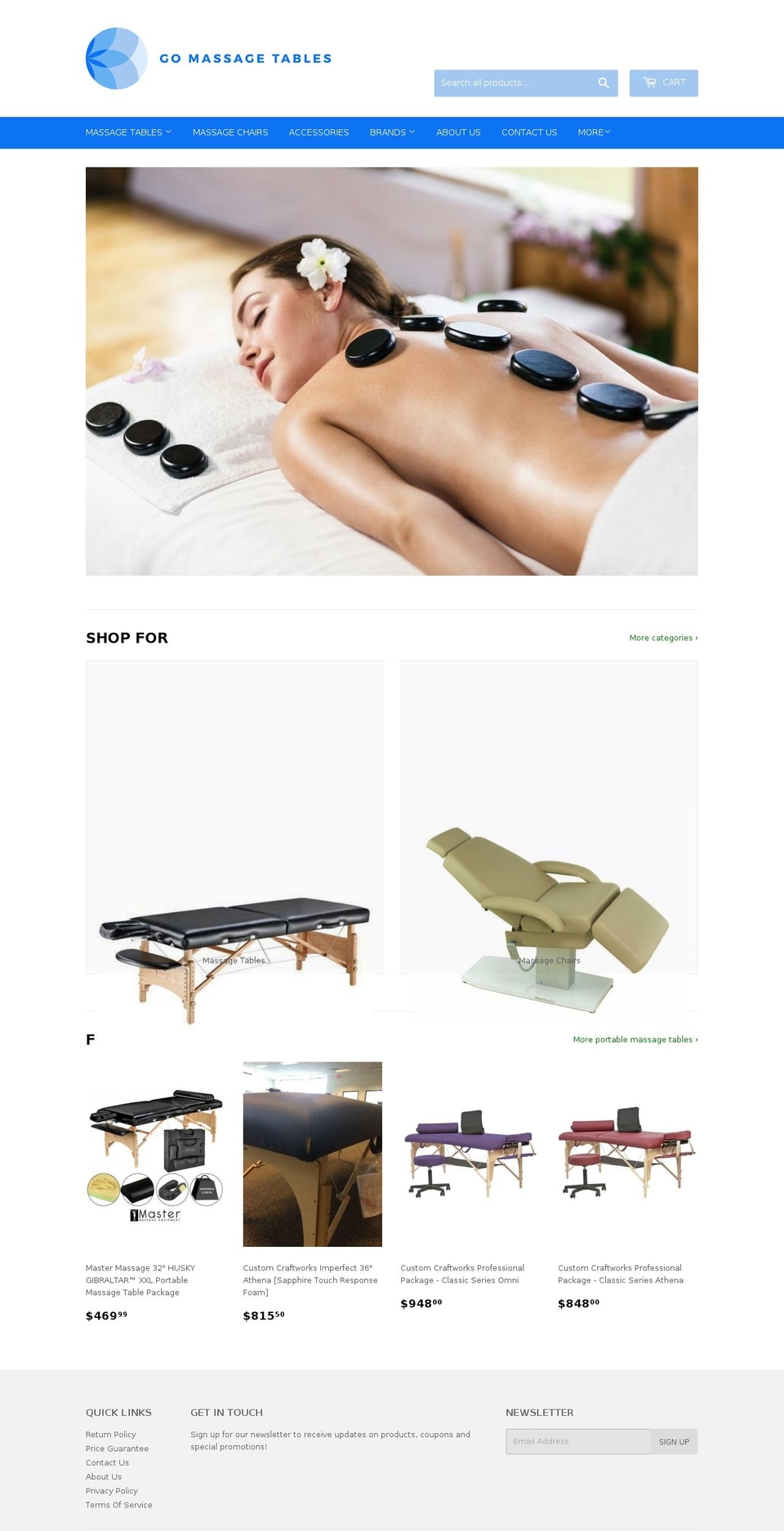 gomassagetables.com — Shopify storefront screenshot