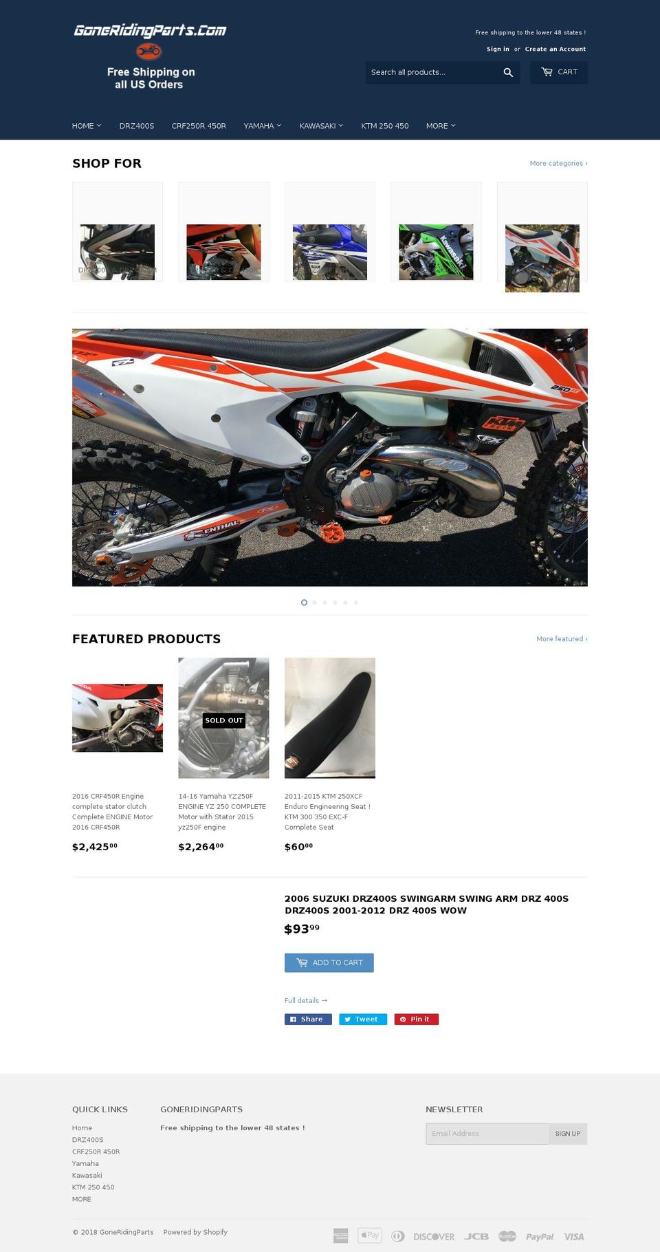 goneridingparts.com shopify website screenshot